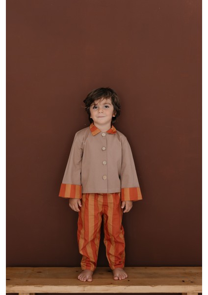 Barrel Kesim Kiremit Turuncu Çizgili Lastikli Çocuk Pantolon fiyatları