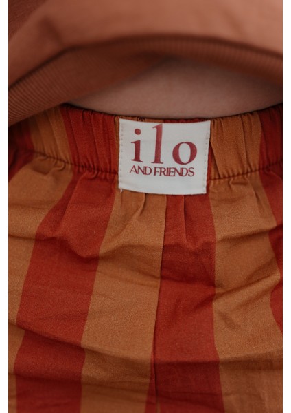 Barrel Kesim Kiremit Turuncu Çizgili Lastikli Çocuk Pantolon modelleri