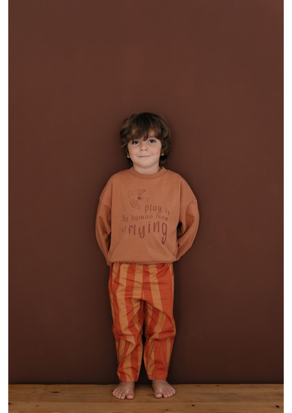 Barrel Kesim Kiremit Turuncu Çizgili Lastikli Çocuk Pantolon indirimleri