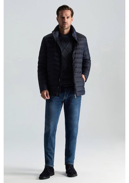 Kaz Tüyü Dolgulu Lacivert Ince Spor Mont