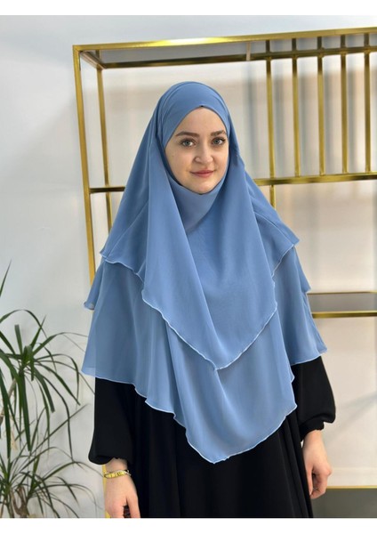 Tesettür Şifon Sufle,hazır Peçeli, Khımar ,hicap,mavi