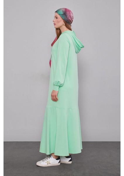 Mint Yeşili Kapuşonlu Gizli Cep Detaylı Elbise modelleri
