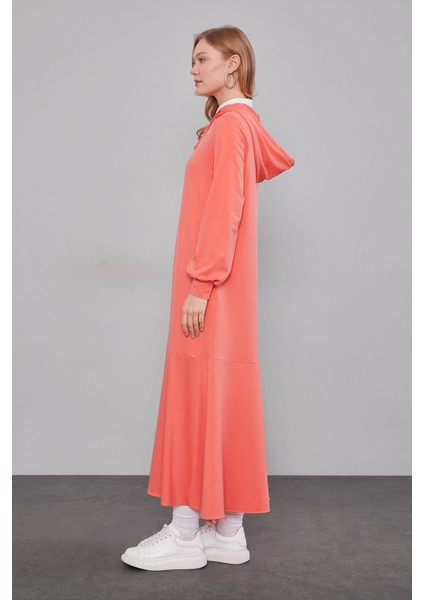 Coral Kapuşonlu Gizli Cep Detaylı Elbise modelleri