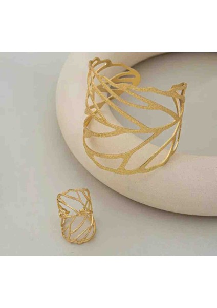 Çelik Yaprak Desenli 2’li Takı Seti Yüzük & Bileklik fiyatları