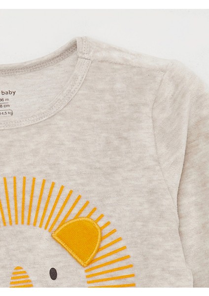 Lcw Baby Ekru Bisiklet Yaka Baskılı Kadife Erkek Bebek Pijama Takımı modelleri