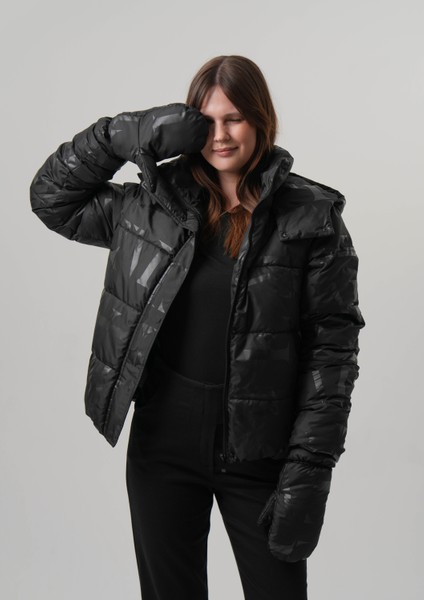 Eva Kadın Mont Kapüşonlu Baskılı Kadın Mont Eldiven Hediyeli fiyatları