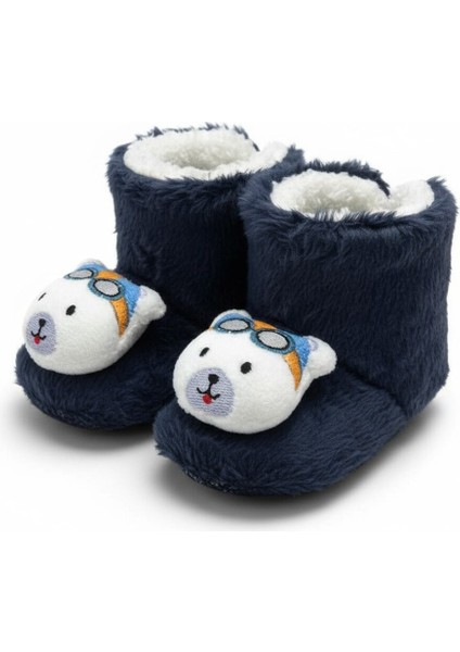 Lacivert Ayıcık Çocuk Panduf | Kaydırmaz Tabanlı, Yumuşak Wellsoft Ev Botu