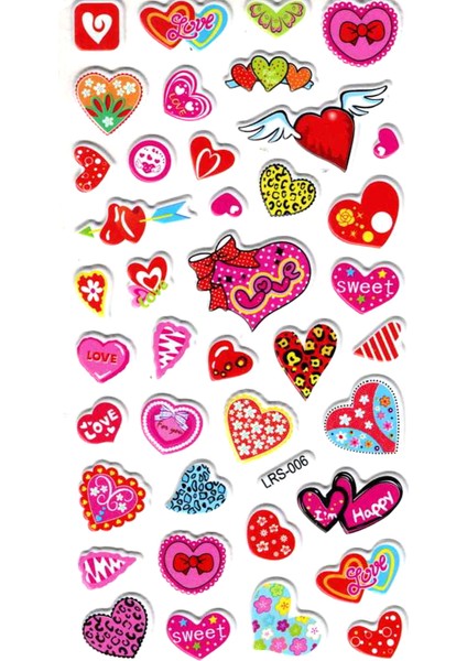 Sticker Kabartmalı Stiker Çıkartma Etiket (LRS006)-18X9 Cm- Desenli Çılgın Kalpler