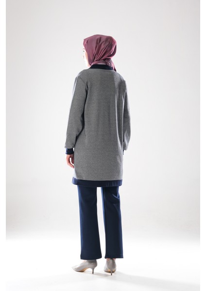 2294_KADIN Büyük Düğme Detaylı, Tesettür Tunik Boy Hırka- Dört Mevsim, Diyagonel, Ottoman, Lacivert indirimleri