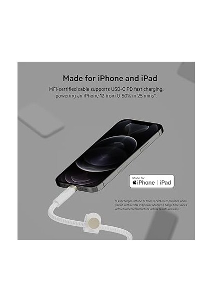 Boostcharge Pro Flex Örgülü Usb-C/lightning Kablosu, 1 M, Mfı Sertifikalı, 20 W, Hızlı Şarj Için, Pd Power Delivery Ile, iPhone 14/14 Plus, 13, 12, Pro, Max, Mini Gibi Cihazlar Için, Beyaz modelleri