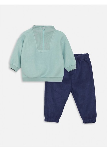 Lcw Baby Yeşil Bisiklet Yaka Uzun Kollu Baskılı Erkek Bebek Sweatshirt ve Pantolon 2'li Takım