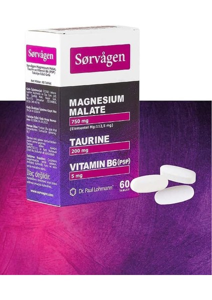 Sorvagen Magnezyum Malat, Taurin ve Vtiamin B6, 60 Tablet