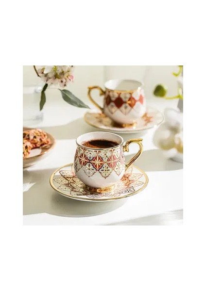 Rüya 12 Parça Porselen Kahve Fincan Takımı - Beyaz