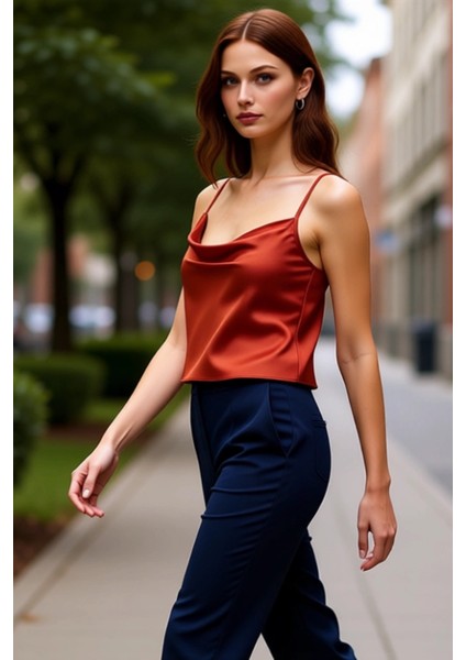 Moda Degaje Yaka Dokuma Regular Düz Desen Casual Günlük Regular Askılı Kol Bluz fırsatları