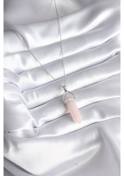 316L Çelik Gümüş Renk Pembe Taşlı Kadın Kolye fiyatları