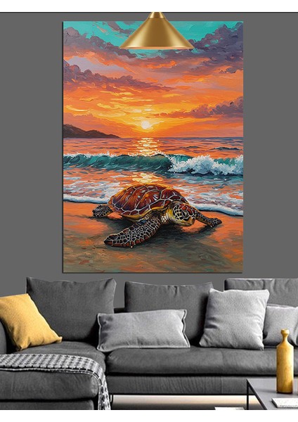 Gün Batımında Kaplumbağa Denize Doğru Yürüyor Dekoratif Kanvas - Mdf Ahşap Tablo indirimleri