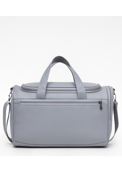 Gri Suni Deri Yan Ayakkabı Bölmeli Unisex Geniş Hacimli Seyahat Spor Fitness Spor Çantası - 00124 modelleri