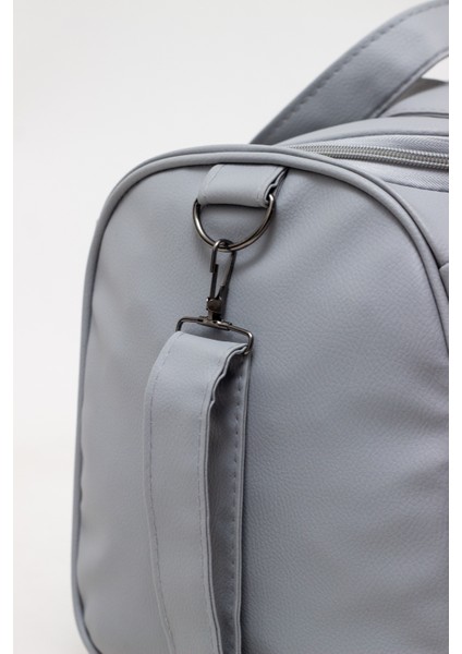 Gri Suni Deri Yan Ayakkabı Bölmeli Unisex Geniş Hacimli Seyahat Spor Fitness Spor Çantası - 00124