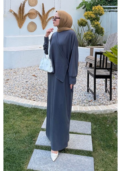 Büzgülü Tesettür Elbise Füme fiyatları