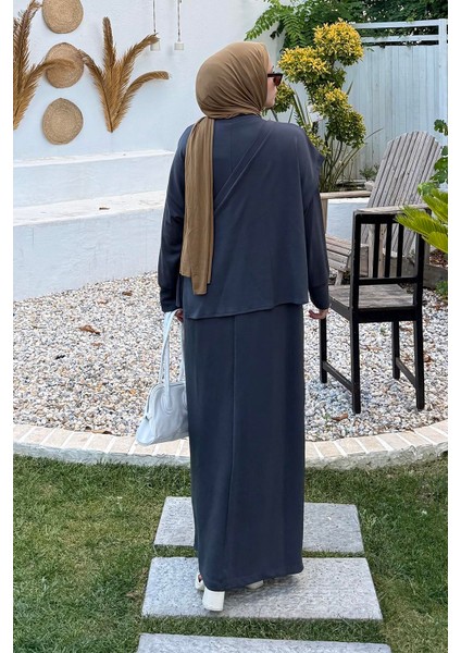 Büzgülü Tesettür Elbise Füme fırsatları