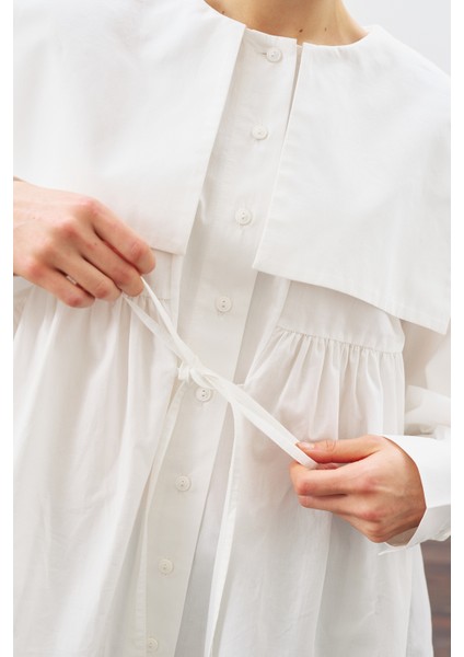 Geniş Yakalı Kuşaklı Gömlek Ekru indirimleri