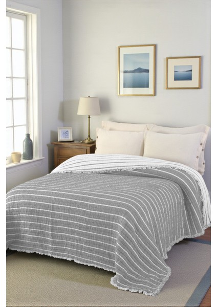 Lüks Multi Muslin %100 Pamuk Çift Kişillik Yatak Örtüsü 230X250 cm Battal Boy 2 Yastıklı