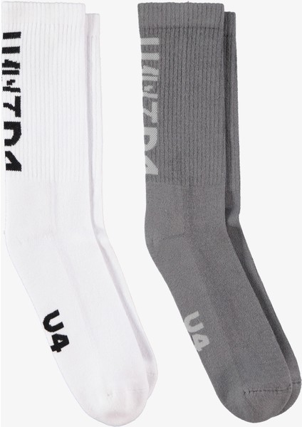 Unıted4 Unisex Beyaz/gri 2'li Çorap