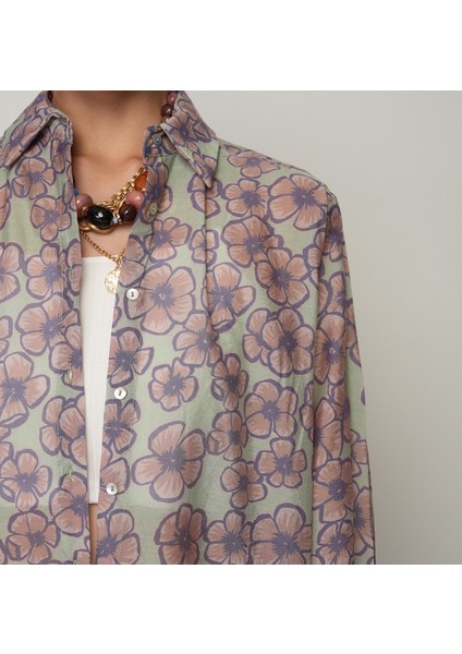 Kadın Çiçek Desenli Oversize Kesim Gömlek modelleri