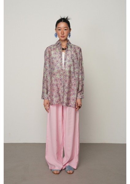 Kadın Çiçek Desenli Oversize Kesim Gömlek fırsatları