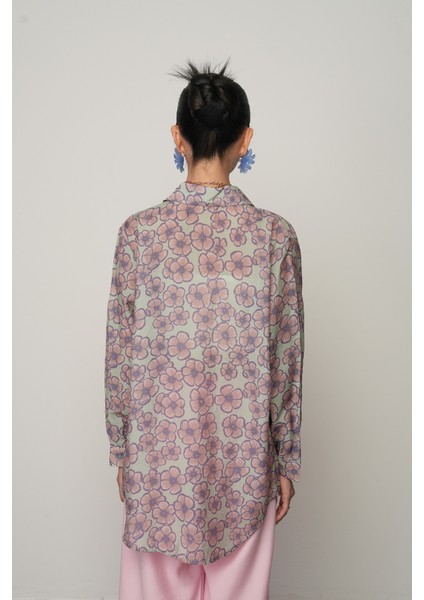 Kadın Çiçek Desenli Oversize Kesim Gömlek indirimleri