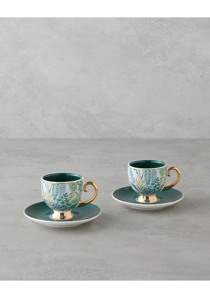 Leafora New Bone China 4 Parça 2 Kişilik Kahve Fincan Takımı 100 ml Yeşil-Mavi fiyatları