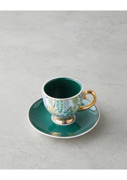 Leafora New Bone China 4 Parça 2 Kişilik Kahve Fincan Takımı 100 ml Yeşil-Mavi fırsatları