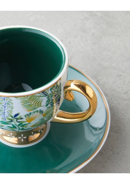 Leafora New Bone China 4 Parça 2 Kişilik Kahve Fincan Takımı 100 ml Yeşil-Mavi indirimleri
