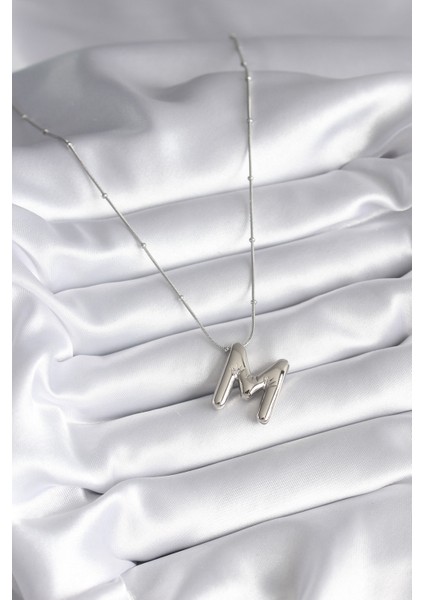 316L Çelik Gümüş Renk Bubble "m" Harf Model Kadın Ke fiyatları