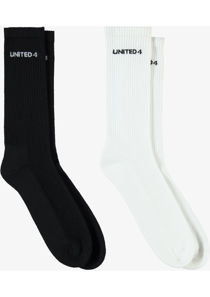 Unıted4 Unisex Siyah/beyaz 2'li Çorap