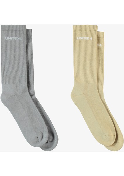 Unıted4 Street Essentials Crew Unisex Kahverengi/gri 2'li Çorap