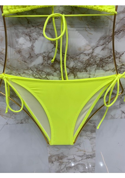 Kadın Likralı Yandan Boyundan Bağlamalı Şık Ipli Üçgen Bikini Takım modelleri