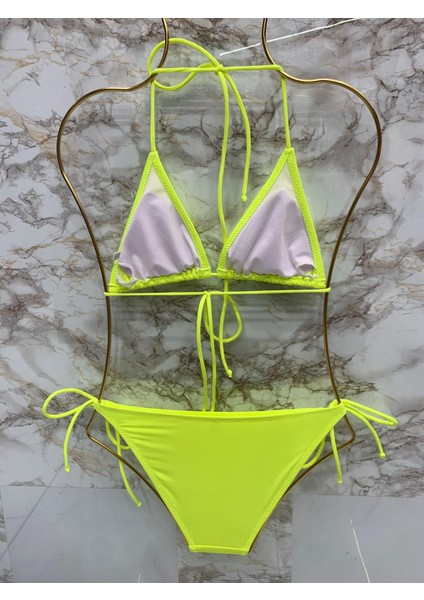 Kadın Likralı Yandan Boyundan Bağlamalı Şık Ipli Üçgen Bikini Takım fırsatları