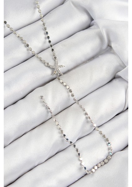 bulurum pirinç zirkon taşlı ezme zincirli deniz yıldızı model gümüş renk y ke