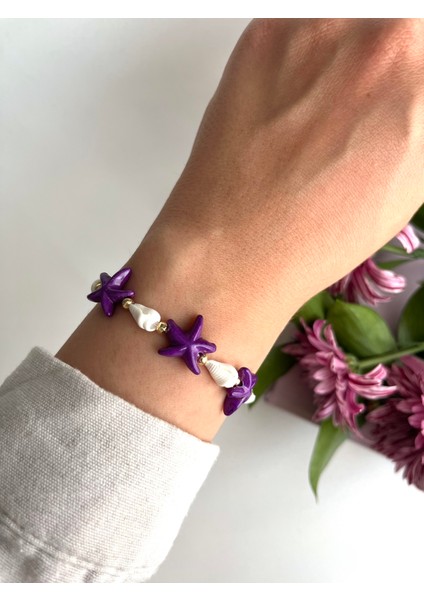 Deniz Yıldızlı Deniz Kabuklu Makrome Bileklik