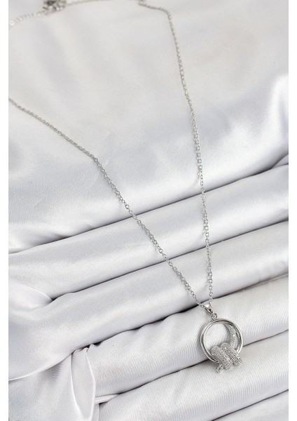 316L Çelik Zirkon Taşlı Düğüm Model Gümüş Renk Kadın Ke fiyatları