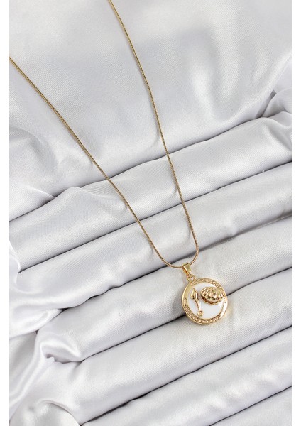 bulurum 316l çelik zincir beyaz mineli sanatsal portre ıstiridye model gold renk kadın ke fiyatları