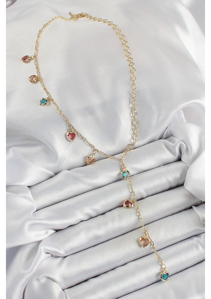 Pirinç Asorti Kalp Model Gold Renk Zirkon Taşlı Y Ke fiyatları