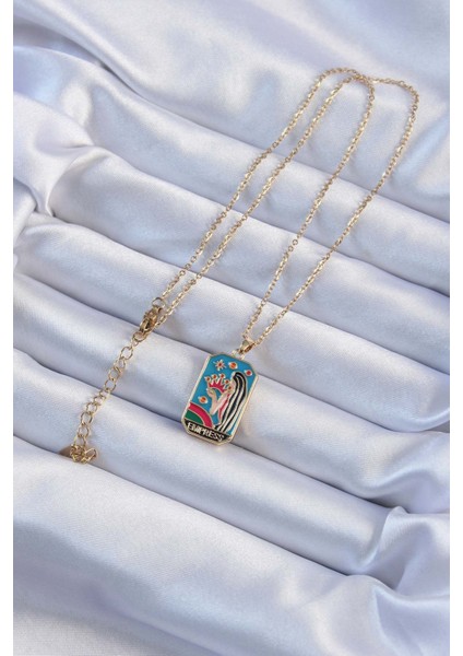 316L Çelik Zincir Altın Renk Taç ve Kız Figürlü Renkli Mineli Tarot Ke fiyatları