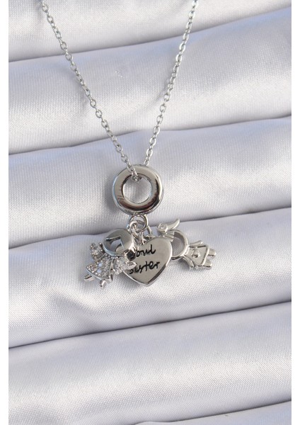 316L Çelik Gümüş Renk Zirkon Taş Detay Çocuk Figür Charm Model Kadın Ke