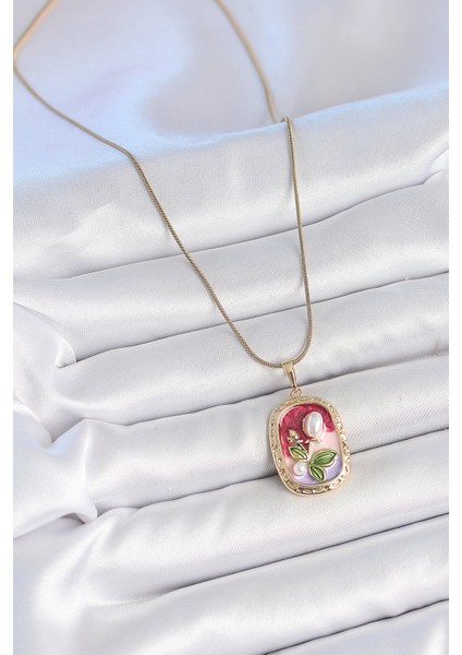 316L Çelik Gold Renk Zincir Mix Renk Incili Çiçek Işlemeli Portre Model Kadın Ke fiyatları