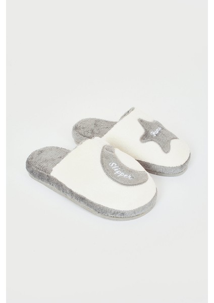 Gri -Beyaz Ay Yıldız Ev Terliği