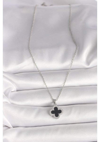 bulurum 316l çelik gümüş renk zincir zirkon taşlı yonca model kadın ke fiyatları