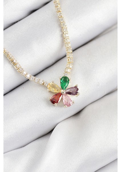 bulurum pirinç zirkon taşlı su yolu asorti çiçek model gold renk kadın ke