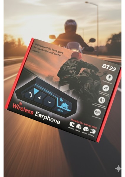 Bt-22 Motosiklet Kask Bluetooth Kulaklık & Intercom Seti | Kablosuz Müzik Su Geçirmez